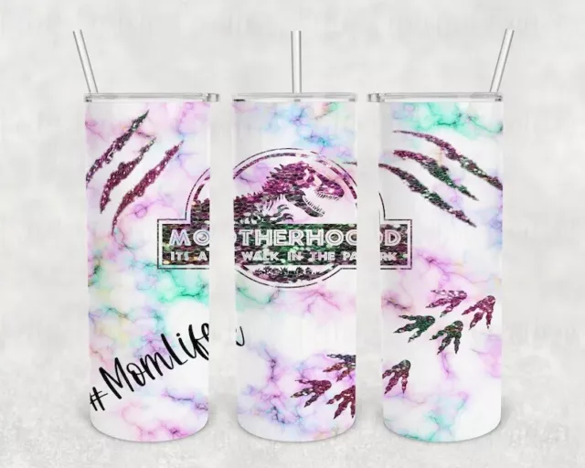 pink blue purple marble jurassic park motherhood stainless steel tumbler 20oz