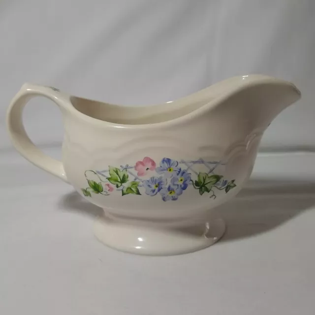 Pfaltzgraff Annabelle Gravy Boat Sauce Pitcher Pink Blue Flowers Greenery USA