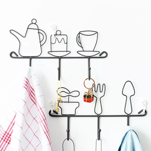 2PCS Kitchen Wall Hooks Coat Storage Peg Rack Pot and Pan Wall Mounted Rail