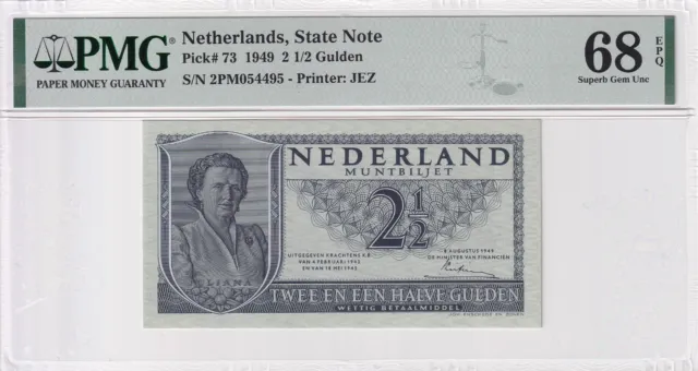 Netherlands 2,5 Gulden 1949 PMG 68 EPQ