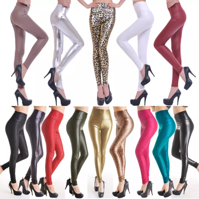 Womens Ladies PV Leather High Waist PU Leggings Wet Look Stretch Trousers Pants