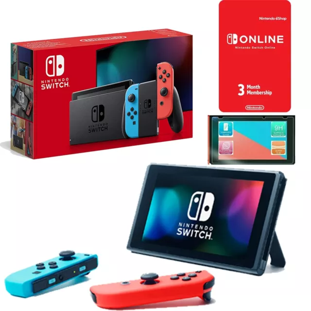 ⭐Nintendo Switch Console Neon Red Blue Joy Con 32GB V2 + 3Month Membership + SP