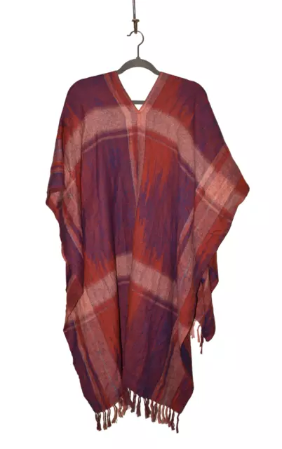 LUCKY BRAND NEW $80 Ikat Plaid Kimono w/ Fringe Trim in Red OS One Size