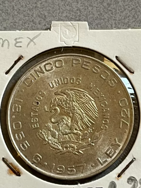 MESSICO MEXICO 5 PESOS  1957  Silver PESOS MEXICAN Five pesos LEY INDIPENDENCIA