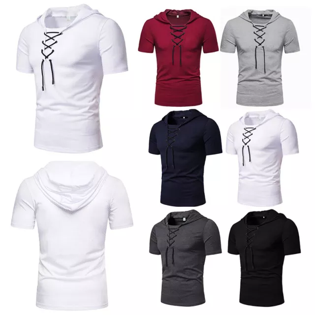 Top Da Uomo Camicie T-Shirt A Maniche Corte Con Cappuccio Estate Casual Slim -