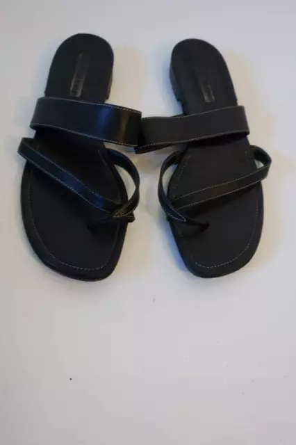 Womens Manolo Blahnik Black Toe Ring Leather Thong Sandals 39 US/9 *