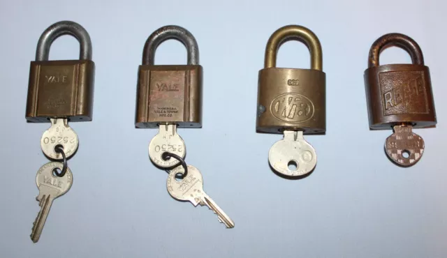 4 Antique Vintage Working Brass Padlocks Locks With Keys Yale Reese WB
