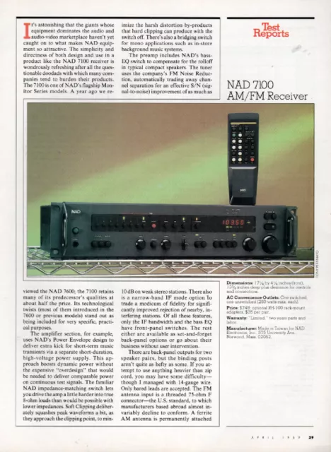 NAD - 7100 Receiver - Full Original Test Report -  1989