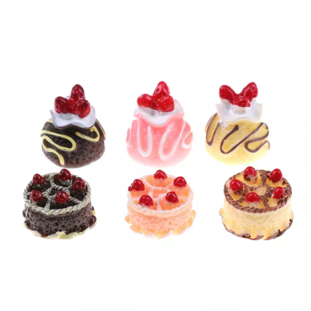 6pcs Dessert 3D Resin Cream Cakes Miniature food Dollhouse Accessor BU SN❤