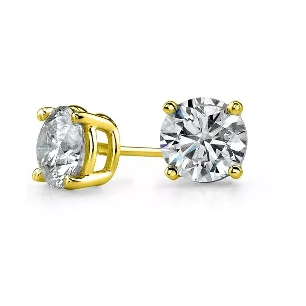 Paris Jewelry 14k Yellow Gold 1/2 Carat 4 Prong Solitaire Round Diamond Earrings