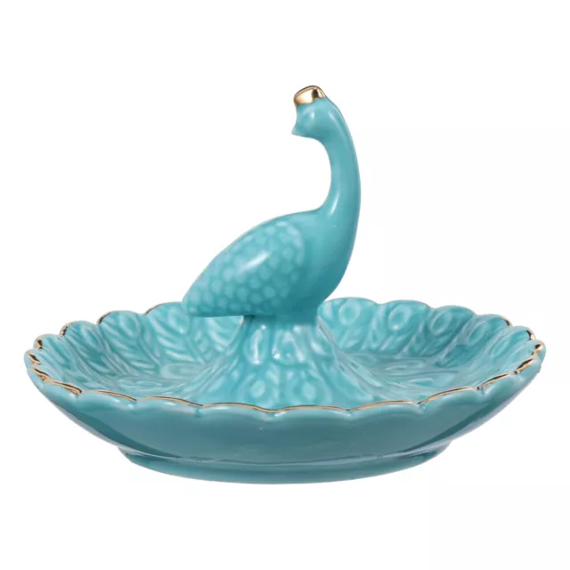 Peacock Jewelry Tray Porcelain Dish Necklace Holder Candy Plate