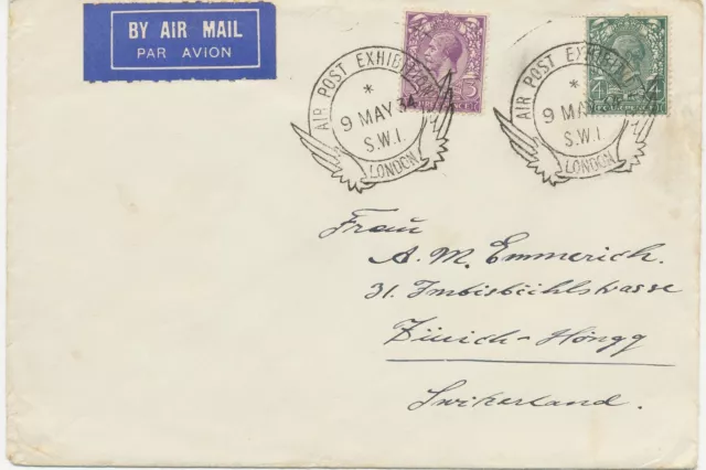 GB 1934 King George V 3d and 4d very rare mixed postage ARMAIL LONDON - ZURICH