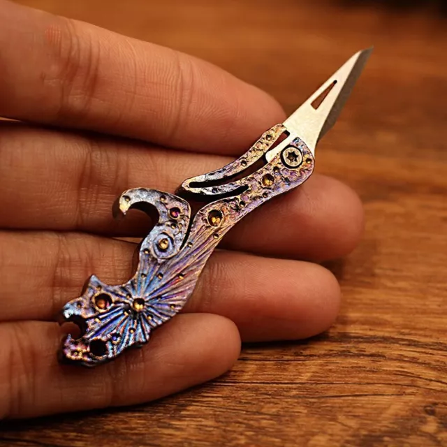 Titanium Hand Engraving Knife Pocket Small Folding Knife Key Chain Pendant Gift