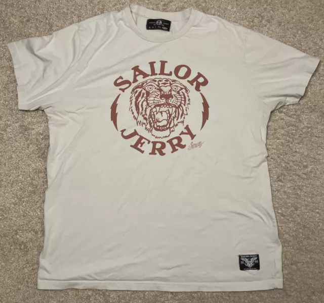 Sailor Jerry Men’s Short Sleeve Cotton T-Shirt Tiger Bolt Death or Glory XXL USA