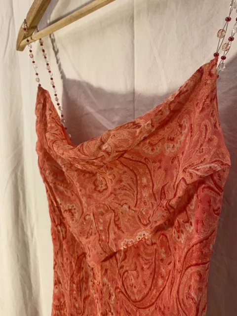 Laundry by Shelli Segal 90s asymmetry slip dress Corral Paisley Beaded Straps 6 3