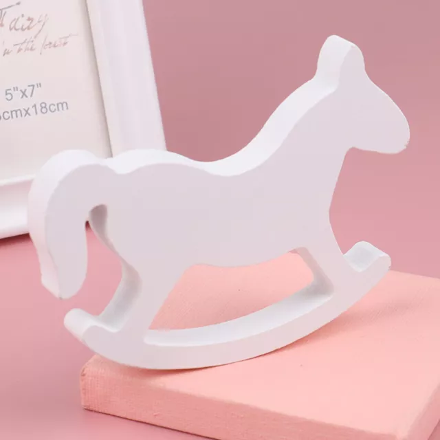 New Miniatures White Wooden Rocking Horse Trojan Home Decor Crafts Kids Toys_bf