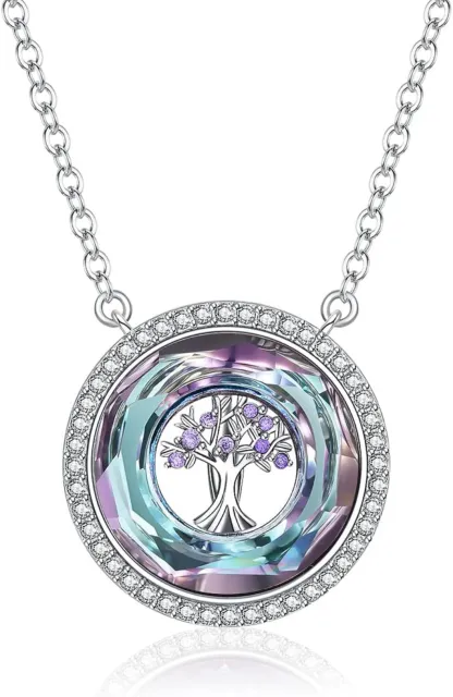 Moon Tree of Life Necklace 925 Sterling Silver Crystal  Pendant Women Jewellery