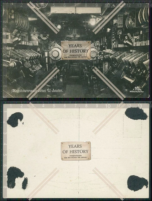 ORIG FOTO AK UBoot 1918 Blick in Maschinenraum Unterseeboot Finke