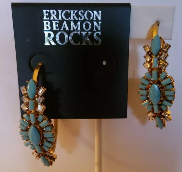 Erickson Beamon Rocks Gold & Turquoise Lg. Hoop Earrings