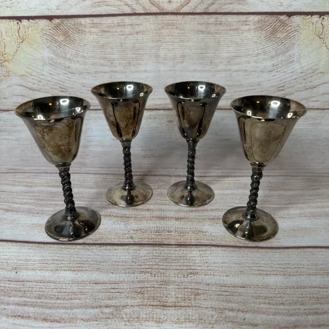 Vintage FB Rogers Silverplate Cordial Goblet Wine Cup Grape Vine Stem Set of 4
