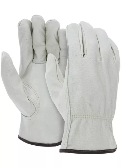 12 Pairs Heavy Duty Durable Cowhide Leather Work Gloves M size ￼