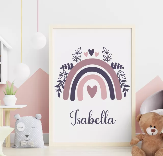 RAINBOW PERSONALISED Nursery Print Bedroom Wall Art Gift Baby Girl Liberty Print