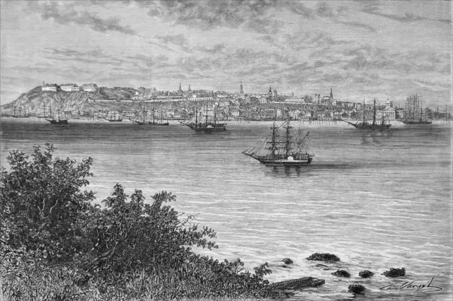 CANADA - QUEBEC vue de la POINTE LEVIS au 19eme siècle - Gravure du 19e siècle