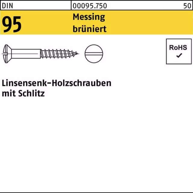 Holzschraube DIN 95 Linsensenkkopf Schlitz 3 x 25 Messing brüniert