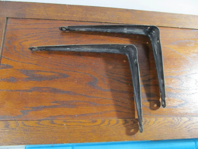 Vtg Lot of 2 Shelf Brackets Rustic Black Industrial Heavy Duty   8 x 10 x 2 2