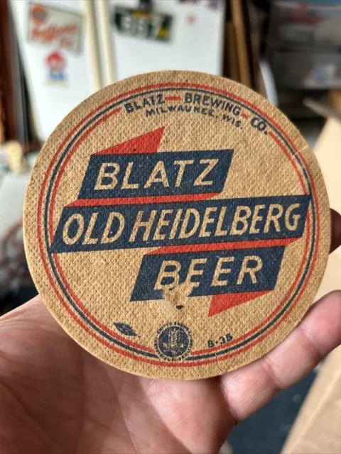 Vintage Blatz Old Heidelberg Beer Coaster 4.25” Bar Pub Mancave B-35