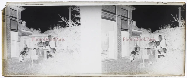 Family Home c1930 Photo NEGATIVE Stereo Glass Plate Vintage V33L24n 3