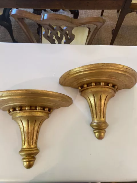 PAIR Italian Florentine Large Gold Gilt 15” Sconces Marked Made In Italy EUC