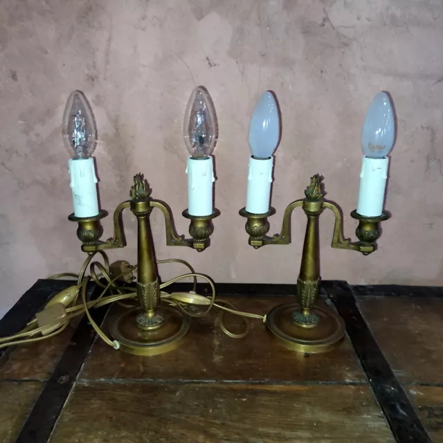 Paire de bougeoir lampe en bronze V.Lescurieux & M.Fedide XIX ème Flambeau