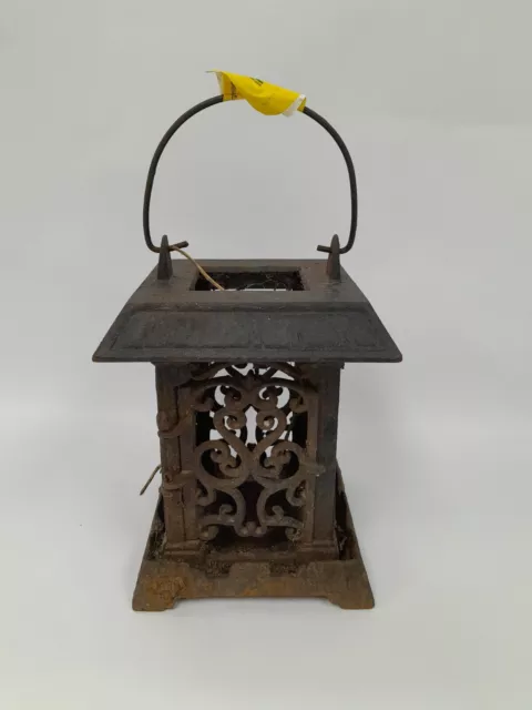 Cast Iron Lantern Candle Holder Antique Old Heavy Ceiling Lamp Z6 O226