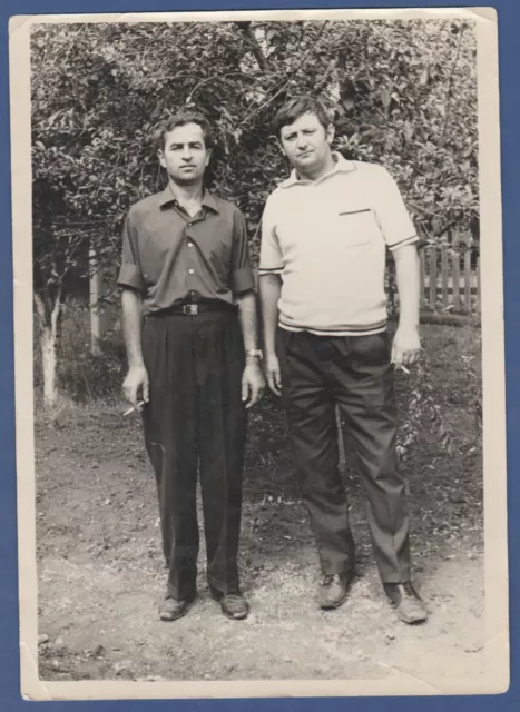 Handsome Guys Smoking Cigarettes Near Tree, Gay Soviet Vintage Photo USSR