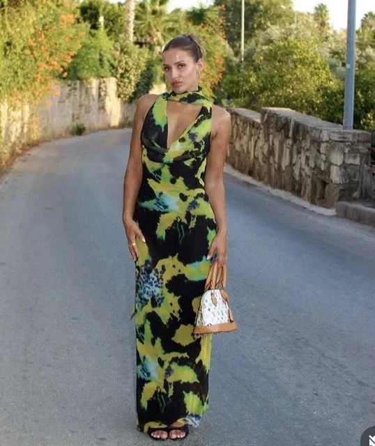 ZARA LONG FOULARD Scarf Halter Neck Print Dress Black Green S M 3323/308 New 14.95 - PicClick UK ZARA LONG FOULARD Scarf Halter Neck Print Dress Black Green S M 3323/308 New 14.95 - PicClick UK