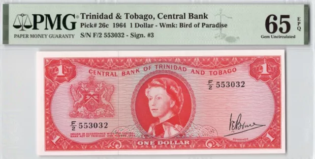 Trinidad & Tobago 🇹🇹 1 Dollar 1964 P-26c PMG 65 EPQ - GEM UNC