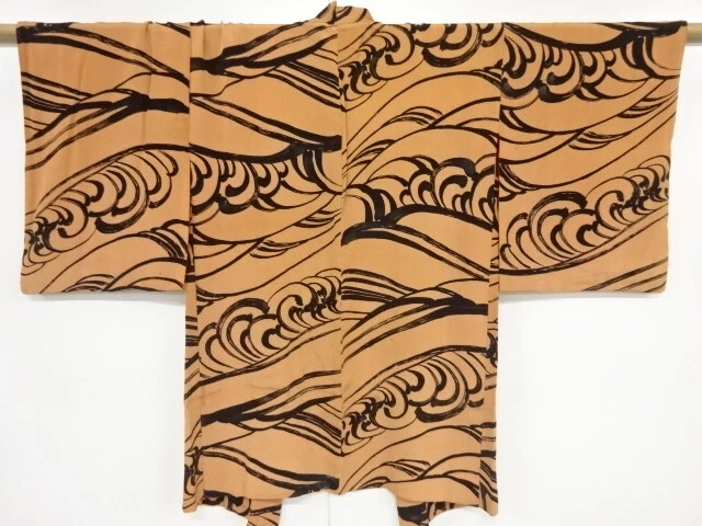 35917# Japanese Kimono / Antique Haori / Kinsha / Abstract & Rough Wave