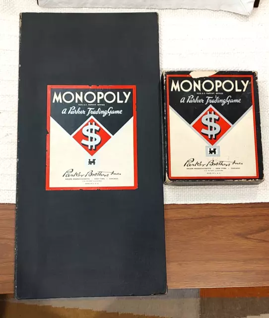 Rare Vtg 1940s WW2 Era Monopoly Game Wooden Tokens Houses & Hotels Black #6 Box