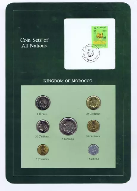 Kingdom of Morocco 7 pc Mint set 1980-94 BU Coin Sets of All Nations stamp
