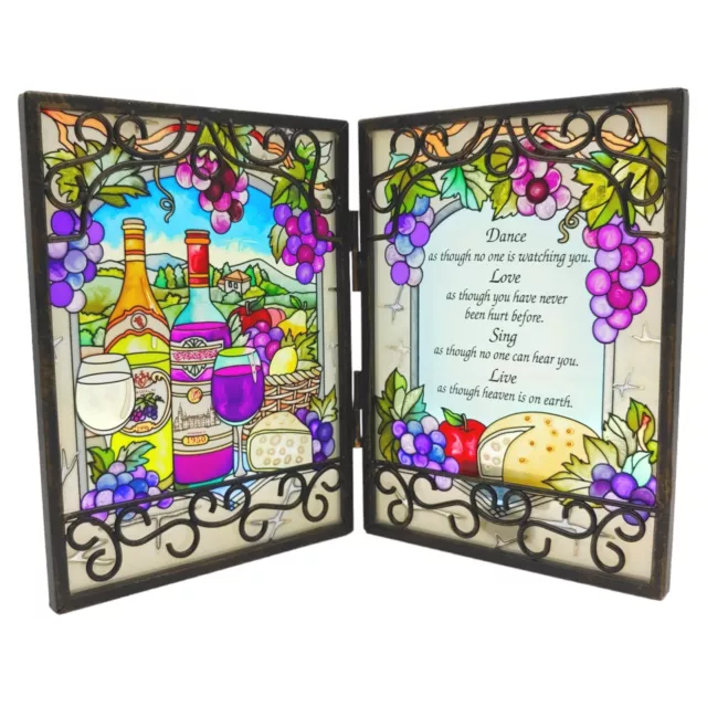 Stained Glass Style Folding Suncatcher Panel - 6" Wine Grapes Inspirational