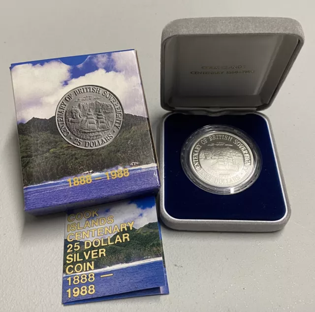 Cook Islands 1988 25 Dollars Centenary Of British Sovereignty Proof Silver Coin