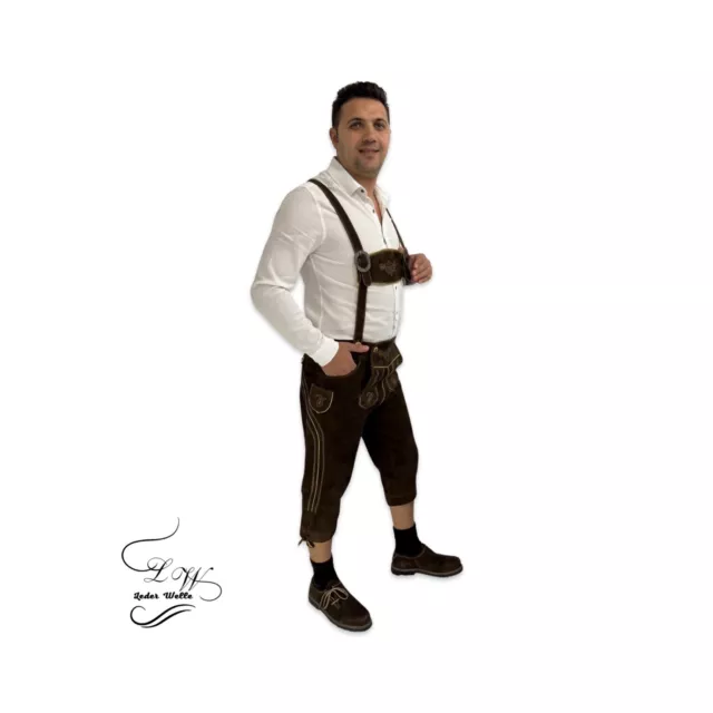 Herren Trachten Lederhose Kniebund mit Hosenträger und Schuhe, Gr.50,Dunkelbraun