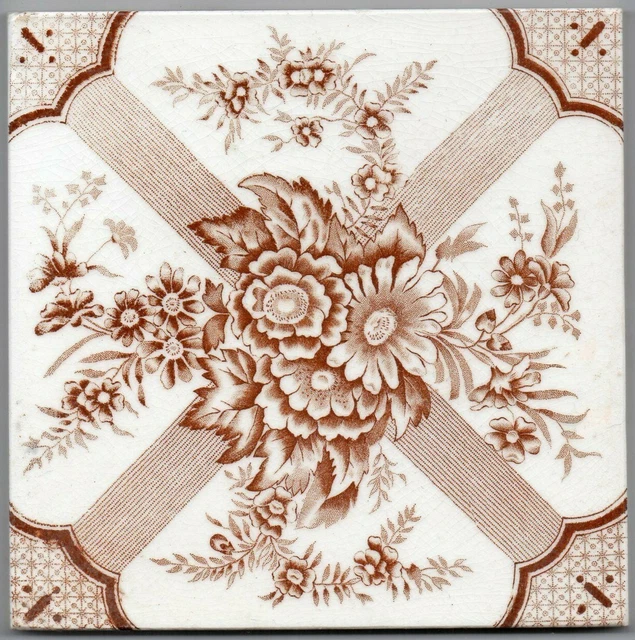 Aesthetic style flower sepia Victorian reclaimed Antique Majolica transfer tile