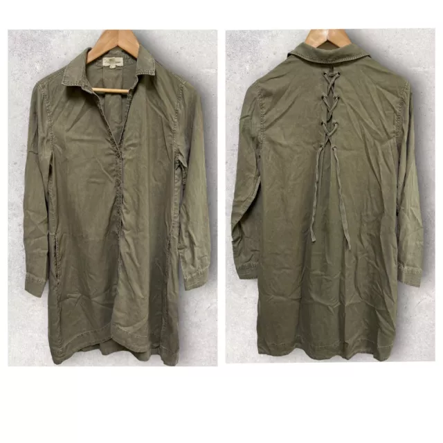 Cloth and Stone Women's Long Shirt Dress Tied Back Olive Green Oversized XS
