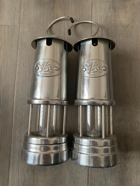 2 x Aluminium Chrome Welsh Dragons Cymru Miners lamps Wales Fully Working