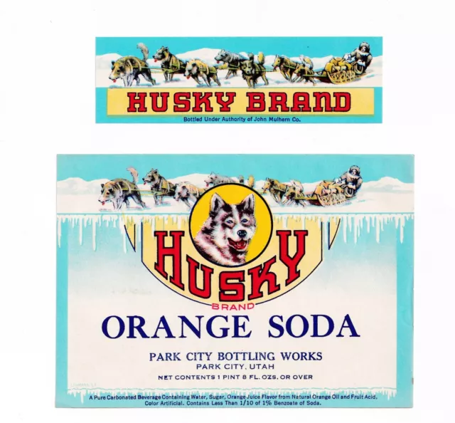1930s PARK CITY BOTTLING WORKS, PARK CITY, UTAH HUSKEY ORANGE SODA LABEL SET