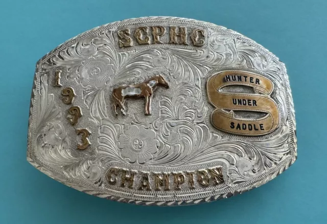 VINTAGE HUGE SILVER Horse Sterling OL 1993 SCPHC Champion Trophy Belt ...