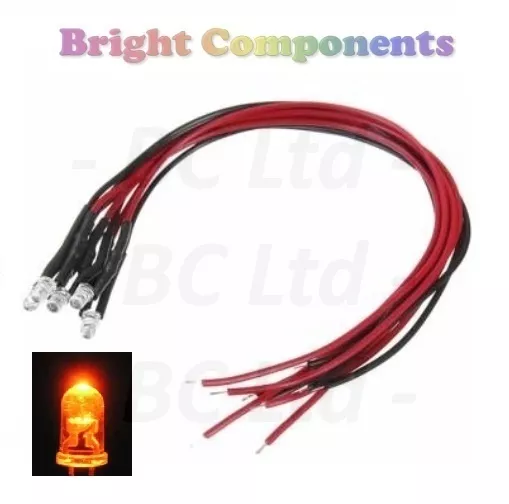 5x Candle/Flickering Pre-Wired Orange LED 3mm : 9V ~ 12V : 1st CLASS POST