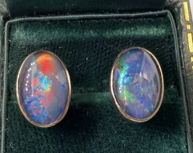 Absolutely Stunning Solid 9ct Gold Genuine Opal Earrings (Large 12.5mm / 8.8mm)